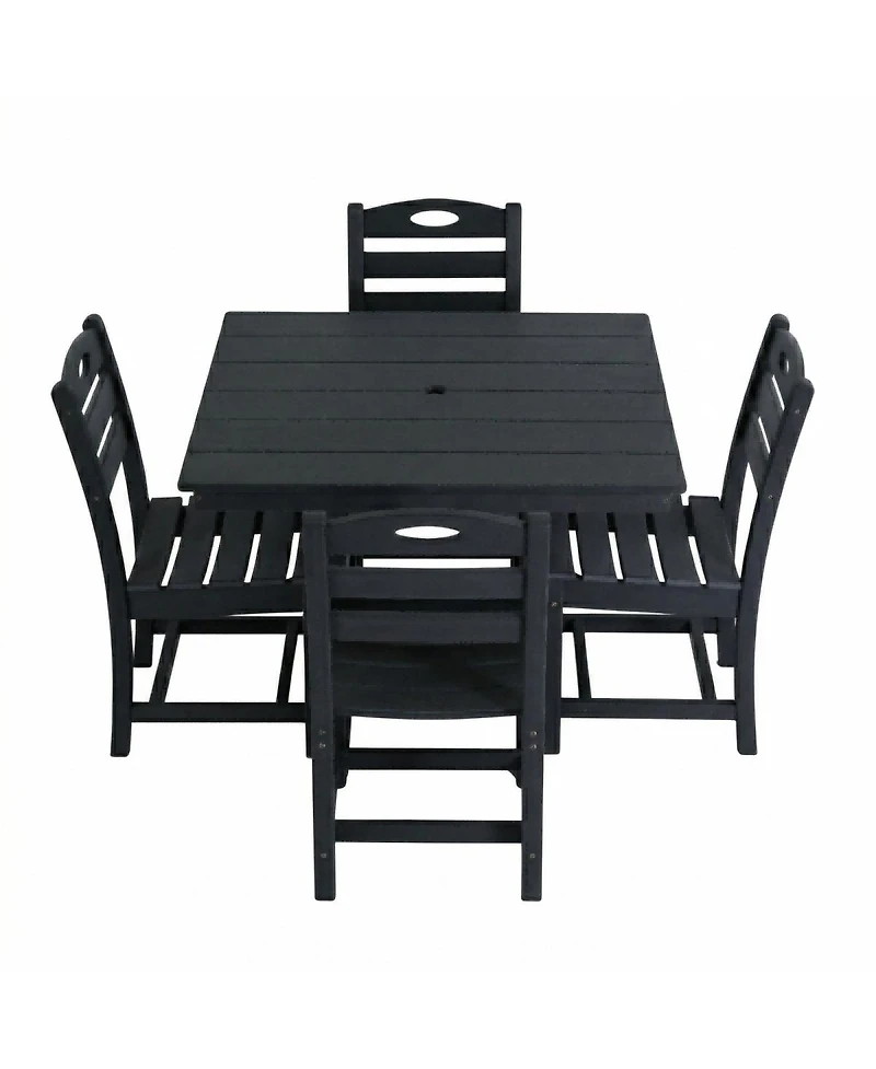 Asagikoiai 5-Piece All-Weather Hdpe Outdoor Dining Set with Umbrella Hole
