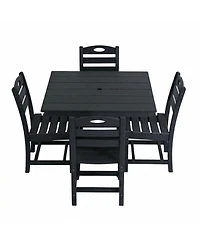 Asagikoiai 5-Piece All-Weather Hdpe Outdoor Dining Set with Umbrella Hole