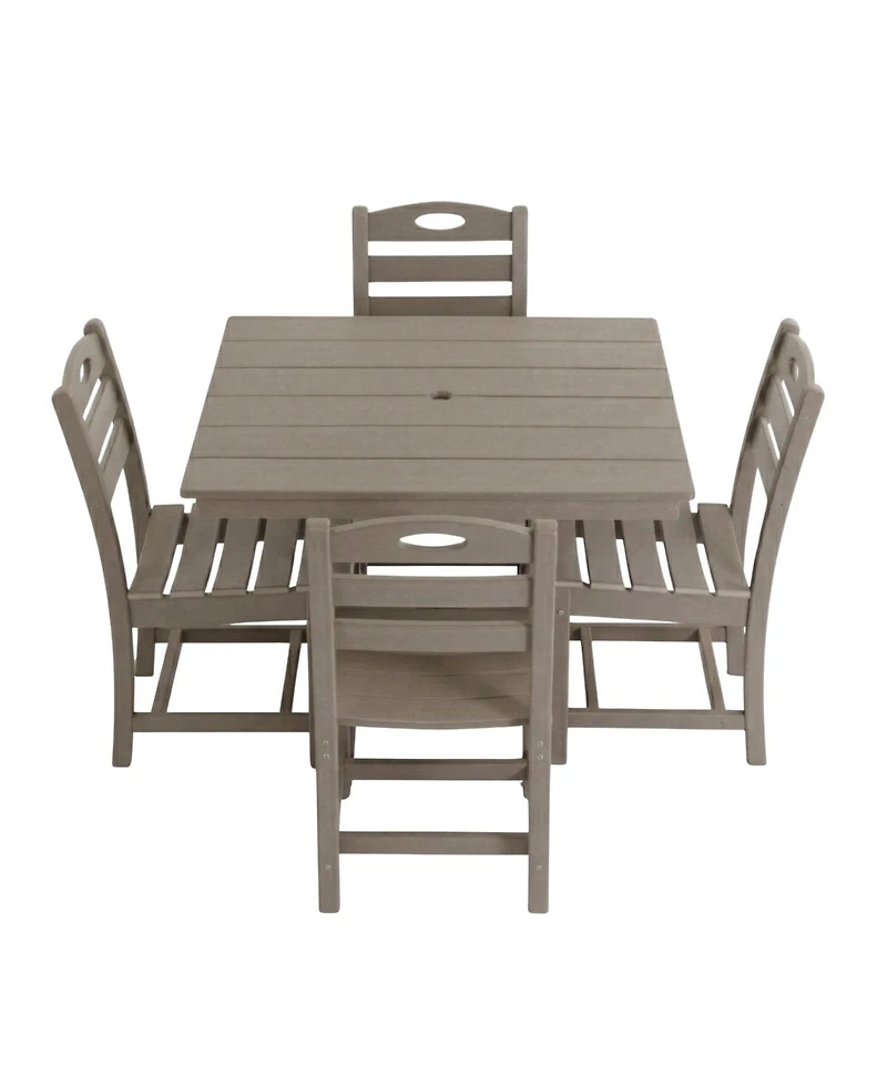Asagikoiai 5-Piece All-Weather Hdpe Outdoor Dining Set with Umbrella Hole