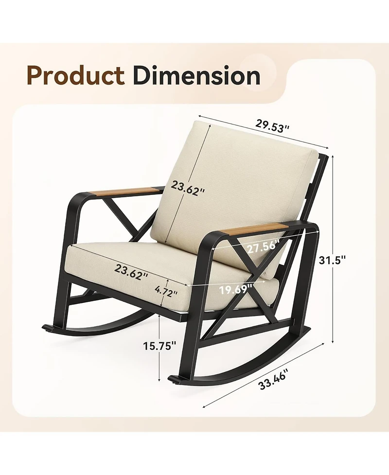 Tribesigns Outdoor Rocking Chair Set of 2, Patio Furniture Sets, Waterproof with Thick Cushion, Metal Rocker for Balcony