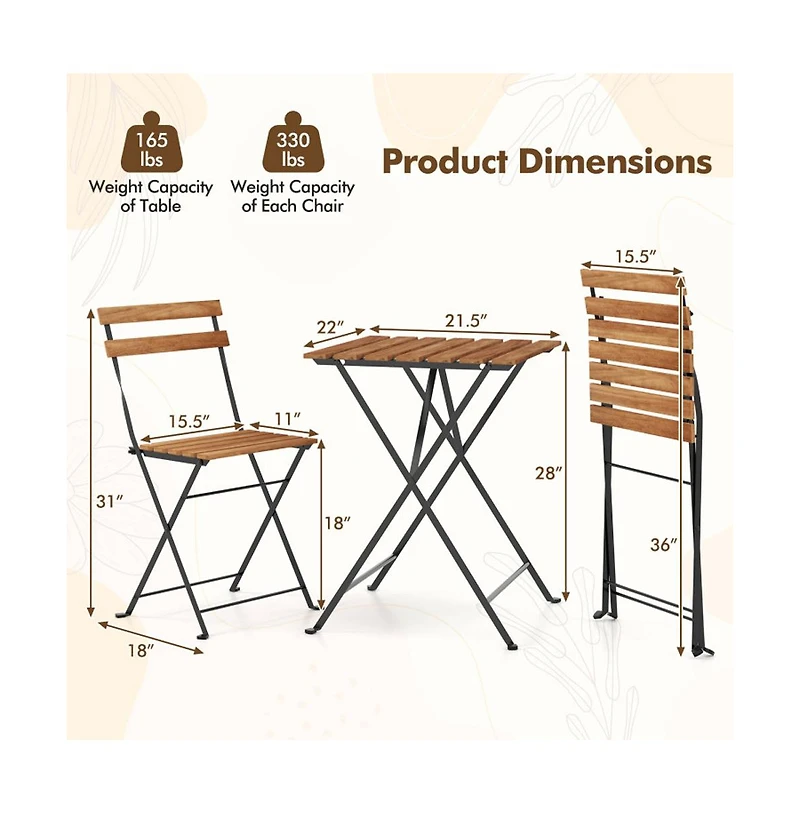Boyel Living 3 Piece Patio Acacia Wood Bistro Set with Slatted Seat and Tabletop