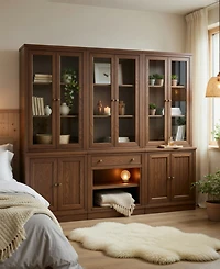 Furniture Amren Wood 3 Stacked 2 Door Hutches with Base and Open Drawer