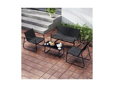 Boyel Living 4 Pieces Patio Furniture Set Fabric Lawn Chairs and Loveseat with Glass Coffee Table