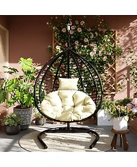 Asagikoiai Foldable Pe Rattan Hanging Egg Chair with Stand, Indoor and Outdoor Hammock