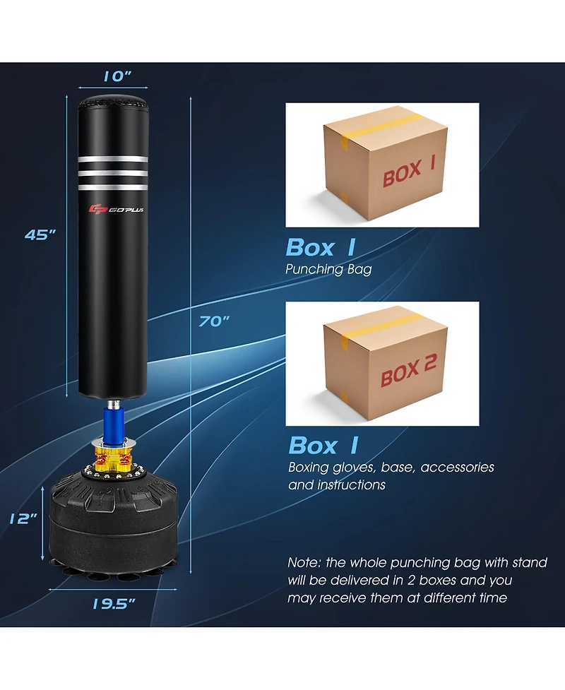 220Lbs Freestanding Punching Boxing Bag w/12 Suction Cup Base Shock Absorber