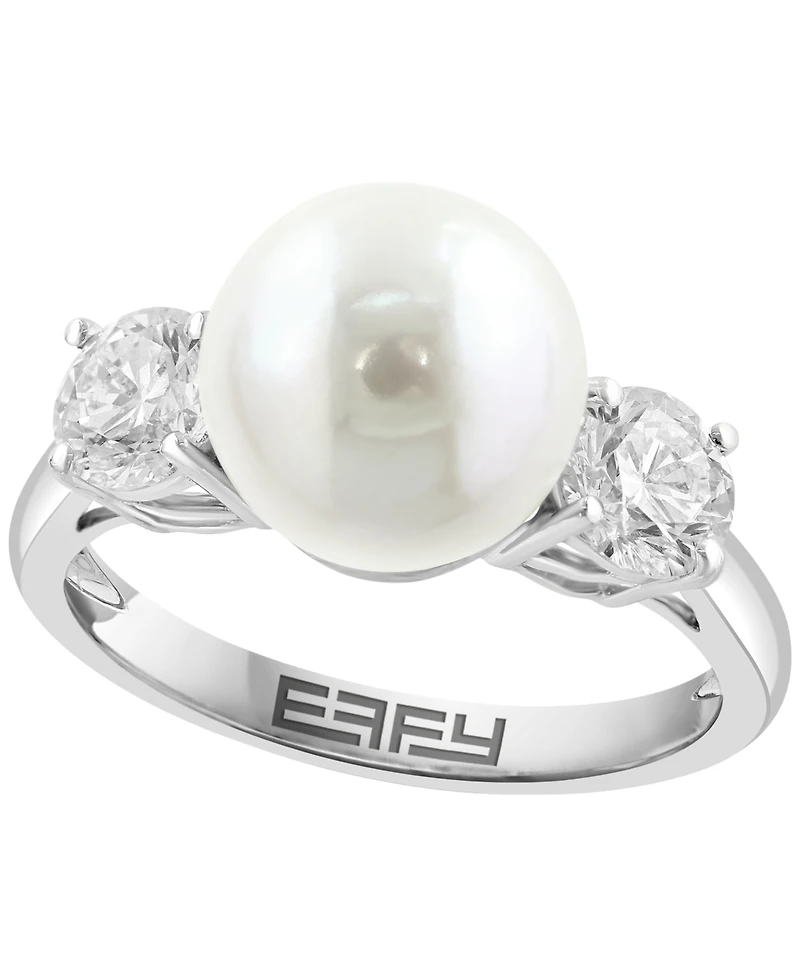 Effy Collection Freshwater cultured Pearl (10mm) & Lab Grown Diamond (1 ct. t.w.) Ring in Sterling Silver