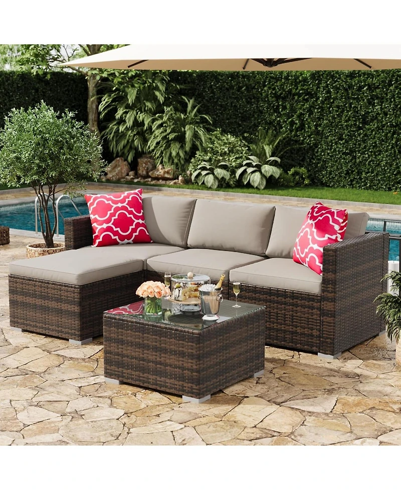 gaomon 5-Piece All-Weather Pe Rattan Outdoor Sectional Sofa Set
