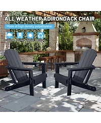 Clihome Folding Outdoor Adirondack Chairs with Cup Holders (Set of 2)