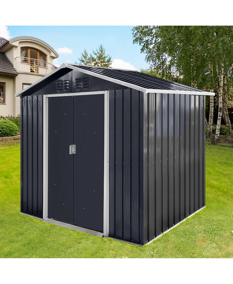Clihome Metal Outdoor Garden Storage Shed with Window and Sliding Door