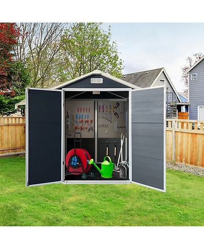 Clihome Plastic Outdoor Storage Shed with Floor and Lockable Door