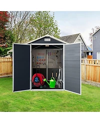 Clihome Plastic Outdoor Storage Shed with Floor and Lockable Door