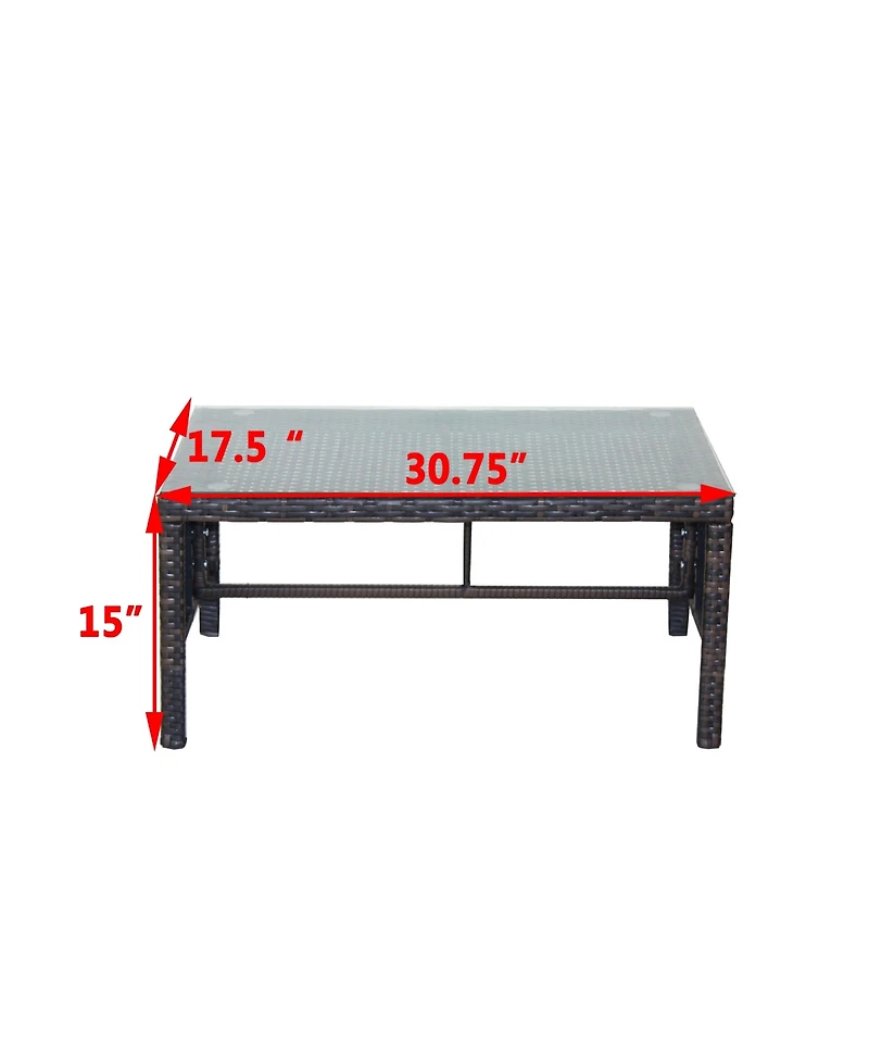 Clihome 30.75" Outdoor Patio Coffee Table Tempered Glass Top Rattan Table