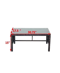 Clihome 30.75" Outdoor Patio Coffee Table Tempered Glass Top Rattan Table