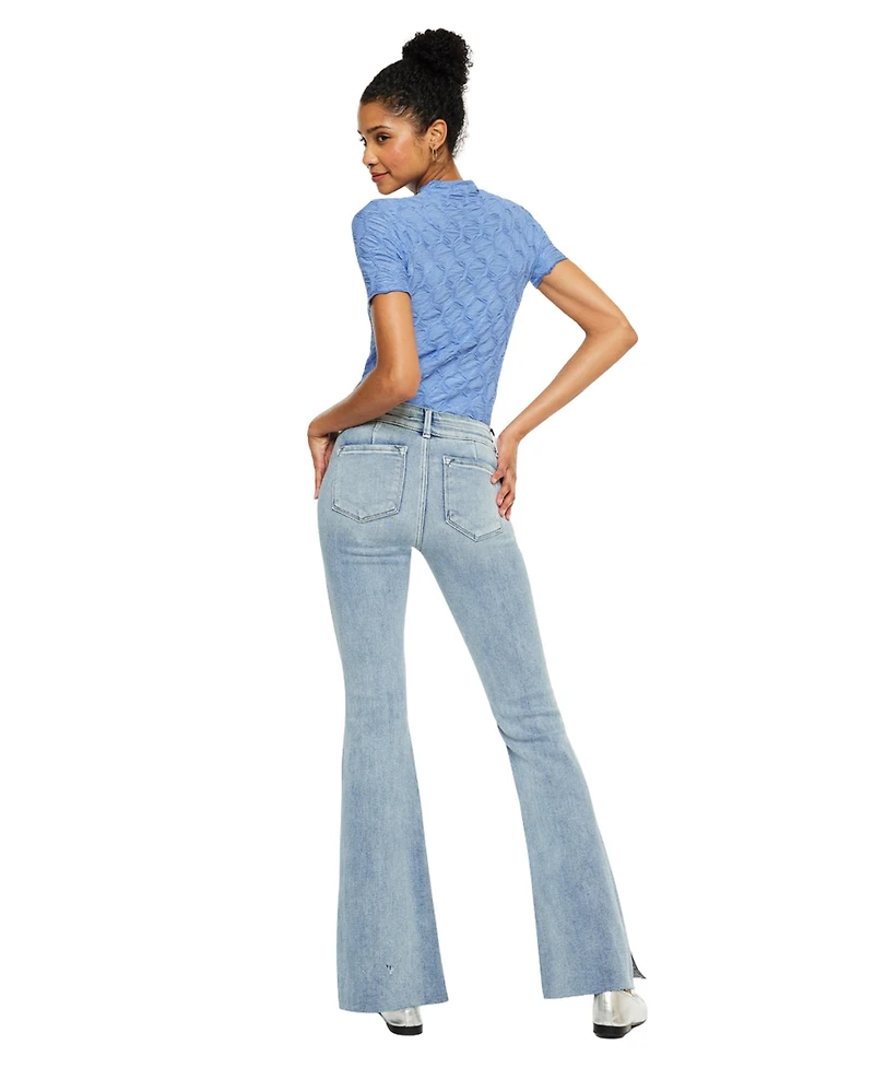 KanCan Women's Selena Mid Rise Double Waistband Flare Jeans