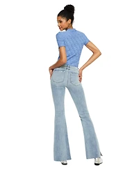 KanCan Women's Selena Mid Rise Double Waistband Flare Jeans
