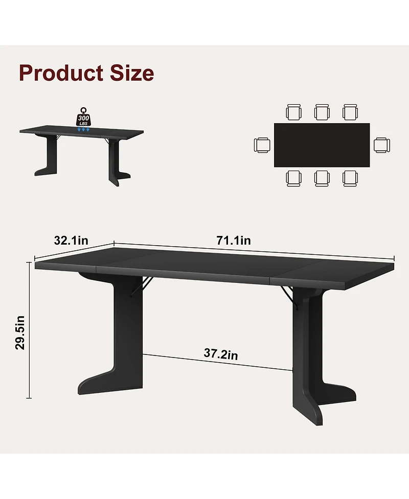 gaomon 71" Large Dining Table for 6 to 8 People, Modern Dinner with Unique Wooden Legs, Rectangle Kitchen