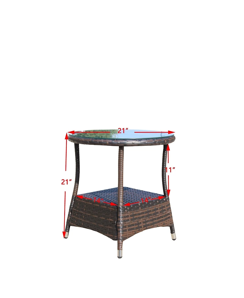 Clihome 21" Round Outdoor Coffee Table - Pe Rattan with Tempered Glass Top, Steel Frame