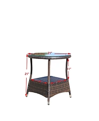 Clihome 21" Round Outdoor Coffee Table - Pe Rattan with Tempered Glass Top, Steel Frame
