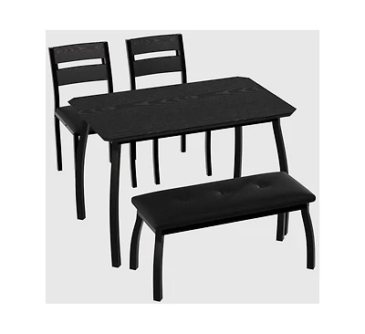 gaomon Dining Table Set for 4 Wooden Kitchen with Chamfer Design and Metal Legs Upholstered Bench