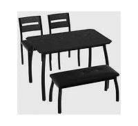 gaomon Dining Table Set for 4 Wooden Kitchen with Chamfer Design and Metal Legs Upholstered Bench