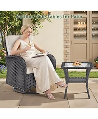 Pocassy Outdoor Side Table - Tempered Glass Wicker Table, Waterproof Patio Coffee Rattan End with Storage