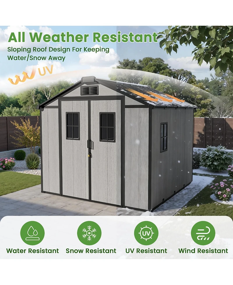 Xizzi Outdoor Storage Shed with Floor, Large Waterproof Resin Garden Tool Shed, Walk-in Backyard Storage Shed with Window and Lockable Door