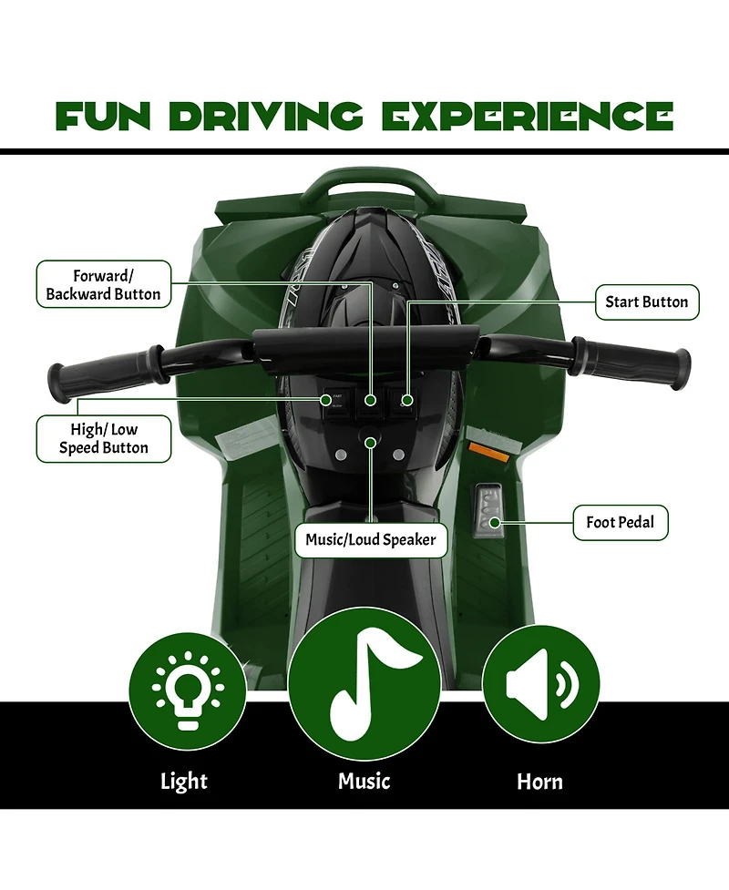 Mecale 12V Kids Ride On Atv with High/Low Speed and Comfortable Seat