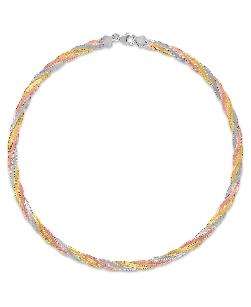 Macy's Braided Textured Diamond Cut Necklace in 14k Tri-Color Gold Over Sterling Silver