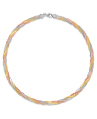 Macy's Braided Textured Diamond Cut Necklace in 14k Tri-Color Gold Over Sterling Silver