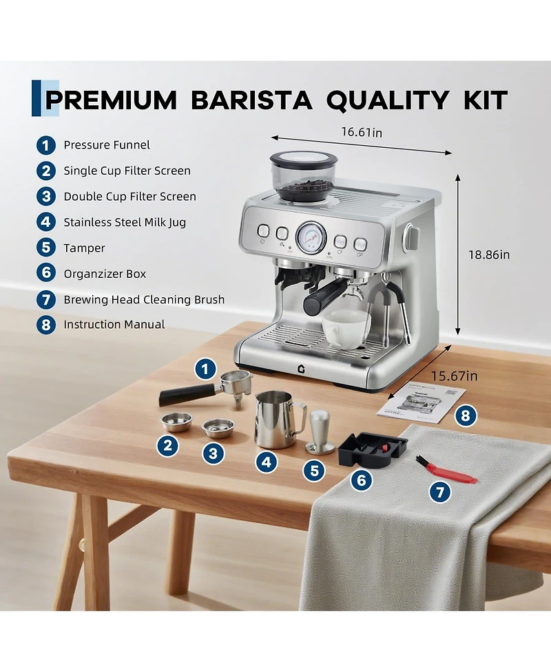 gaomon 20 Bar Coffee and Espresso Maker, Espresso Machine with Grinder and Milk Frother