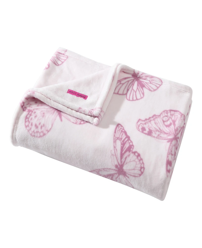 Betsey Johnson Malachite Butterfly Ultra Soft Plush Fleece Throw, 70" X 50"