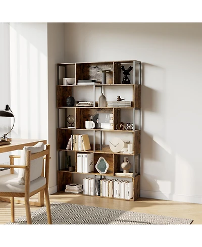 gaomon Modern 6-Tier Geometric Standing Bookshelf, Bookcase for Living Room Storage, Brown