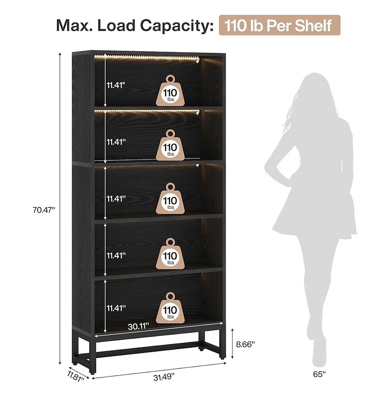 Slickblue Modern Tall Bookcase with Built-In Led Lights for Stylish Storage