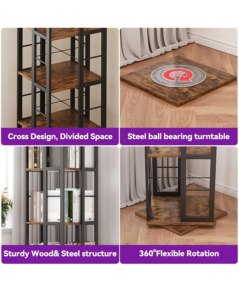 Aheaplus Corner 4-5 Tiers Display Shelves, Freestanding Rotating Bookshelf