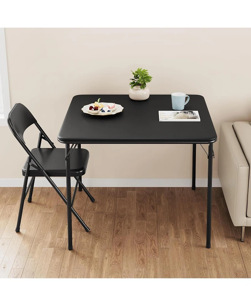 gaomon 33.6" Square Folding Table With Pu Leather Cushion Top, Portable Heavy-Duty Table