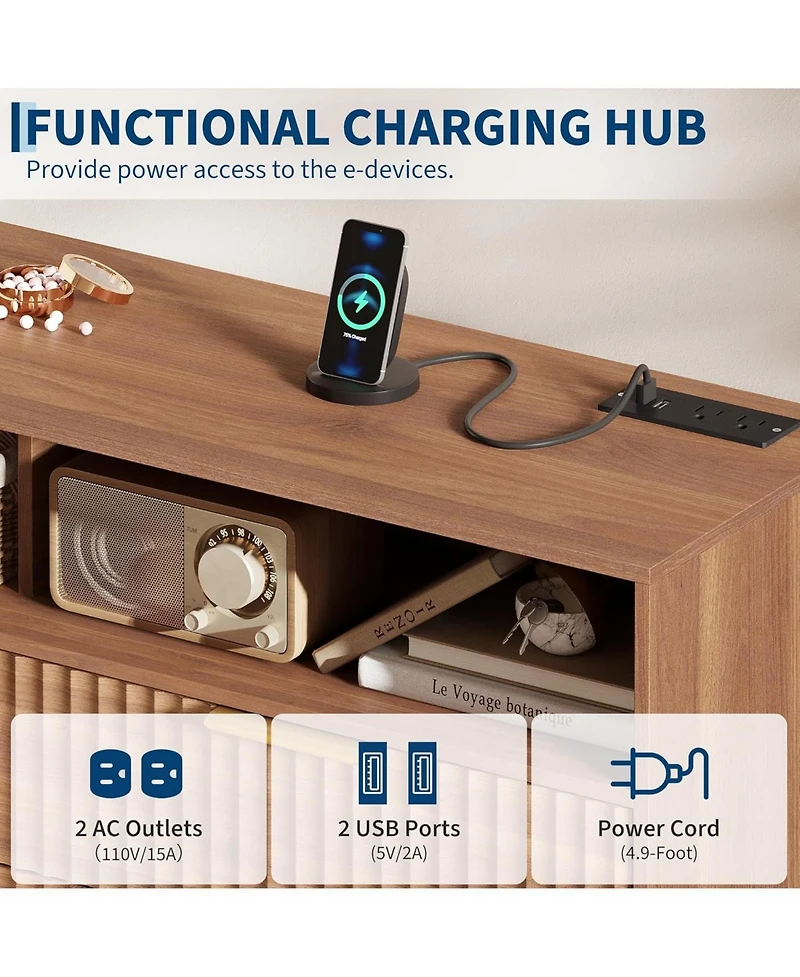 gaomon 6 Drawers Dresser for Bedroom, 53.9" Wide Dressers with Led Lights and Charging Station, Curved Profile Design