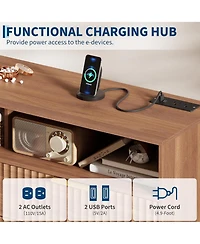 gaomon 6 Drawers Dresser for Bedroom, 53.9" Wide Dressers with Led Lights and Charging Station, Curved Profile Design