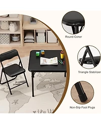 gaomon Folding Table And Chair Set Of 3, Portable Soft Pu Upholstered Seats, No Assembly Needed