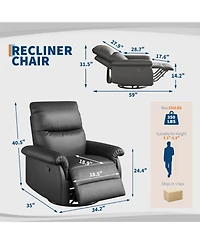 homfan Oversized Swivel Rocker Recliner Chair – Modern Pu Leather, Deep Seat, Padded Armrests, 360degree(s) Glider Single Sofa, Usb Charging Port