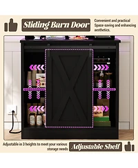 Aheaplus Sideboard Buffet with Charging Station, Farmhouse Coffee Bar Cabinet Barn Door