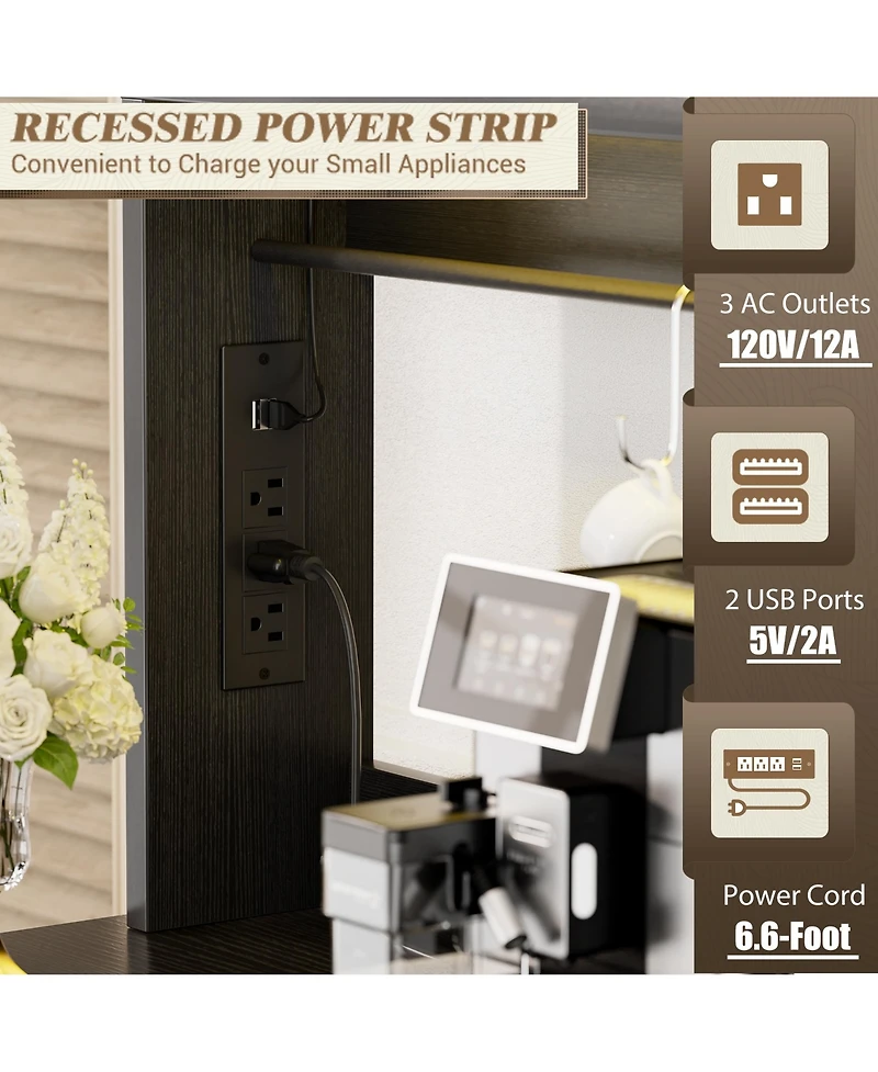 Aheaplus Sideboard Buffet with Charging Station, Farmhouse Coffee Bar Cabinet Barn Door