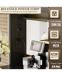 Aheaplus Sideboard Buffet with Charging Station, Farmhouse Coffee Bar Cabinet Barn Door