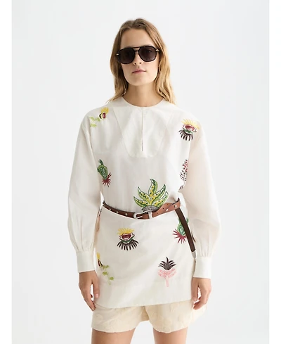 Scotch & Soda Women's Embroidered Long Sleeve Cotton and Linen Shift Dress