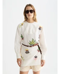 Scotch & Soda Women's Embroidered Long Sleeve Cotton and Linen Shift Dress
