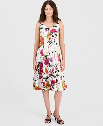 Tahari Asl Women's Printed Sleeveless Fit & Flare Dress