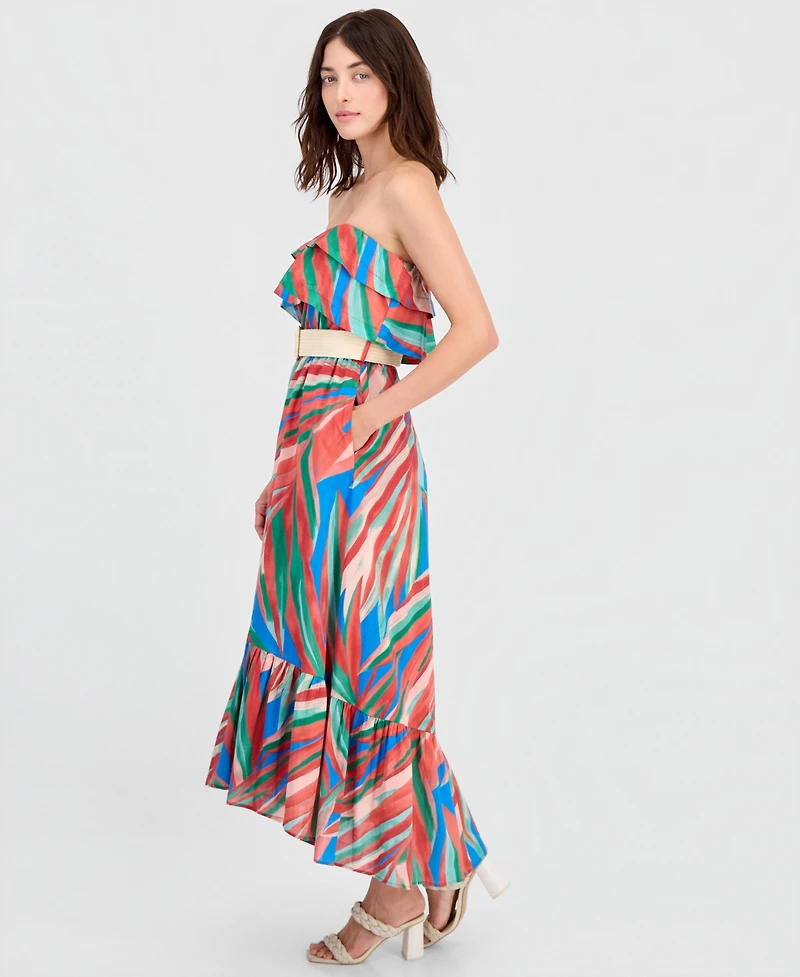 Tahari Asl Women's Cotton Ruffled Belted Maxi Dress