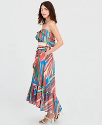 Tahari Asl Women's Cotton Ruffled Belted Maxi Dress