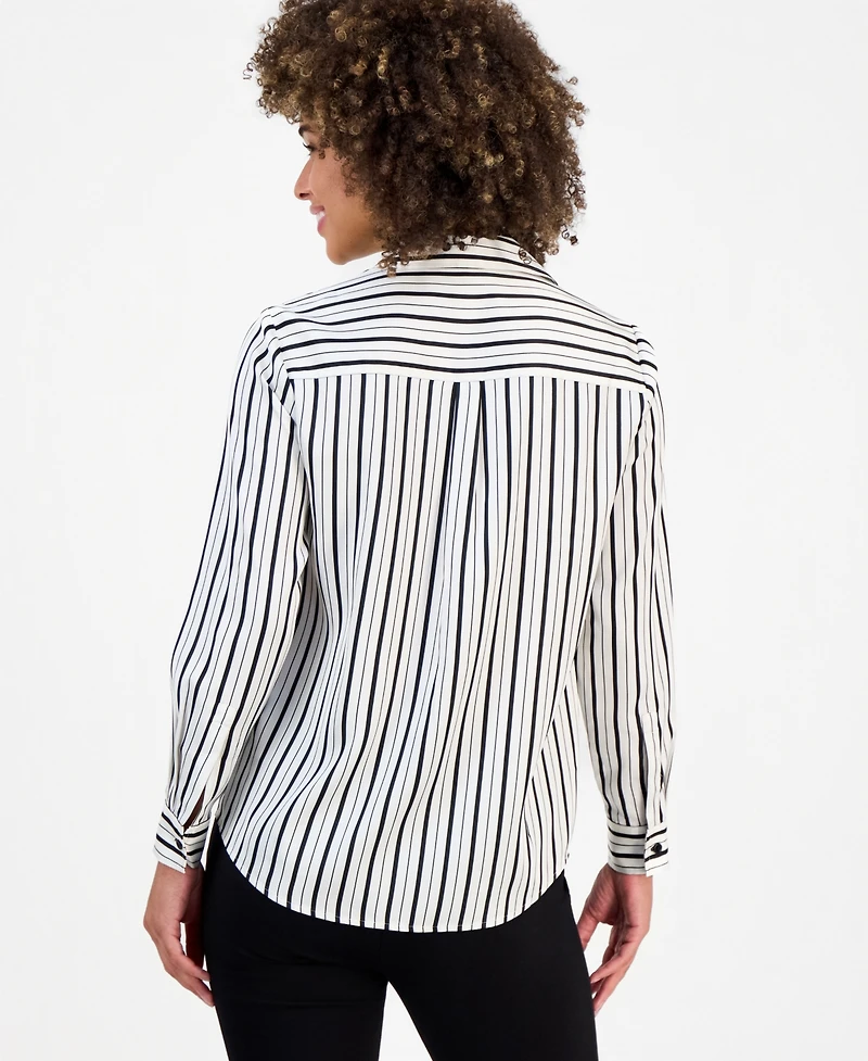 Kasper Petite Printed Long-Sleeve Satin Shirt