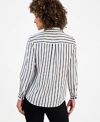 Kasper Petite Printed Long-Sleeve Satin Shirt