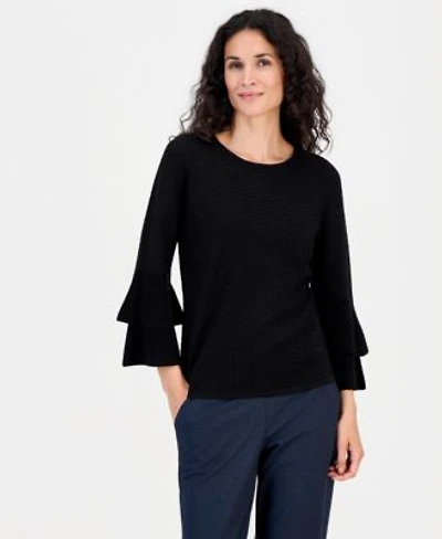 Kasper Womens Textured Knit Flared Cuff 3 4 Sleeve Top